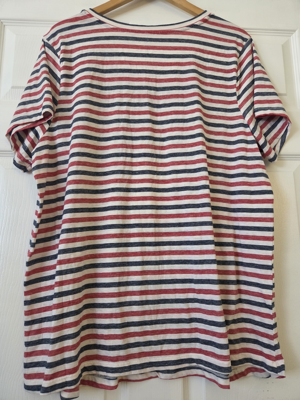 Lucky Brand Women's V-Neck Short Sleeve Striped Tee in Red, Navy & White - Picture 5 of 5